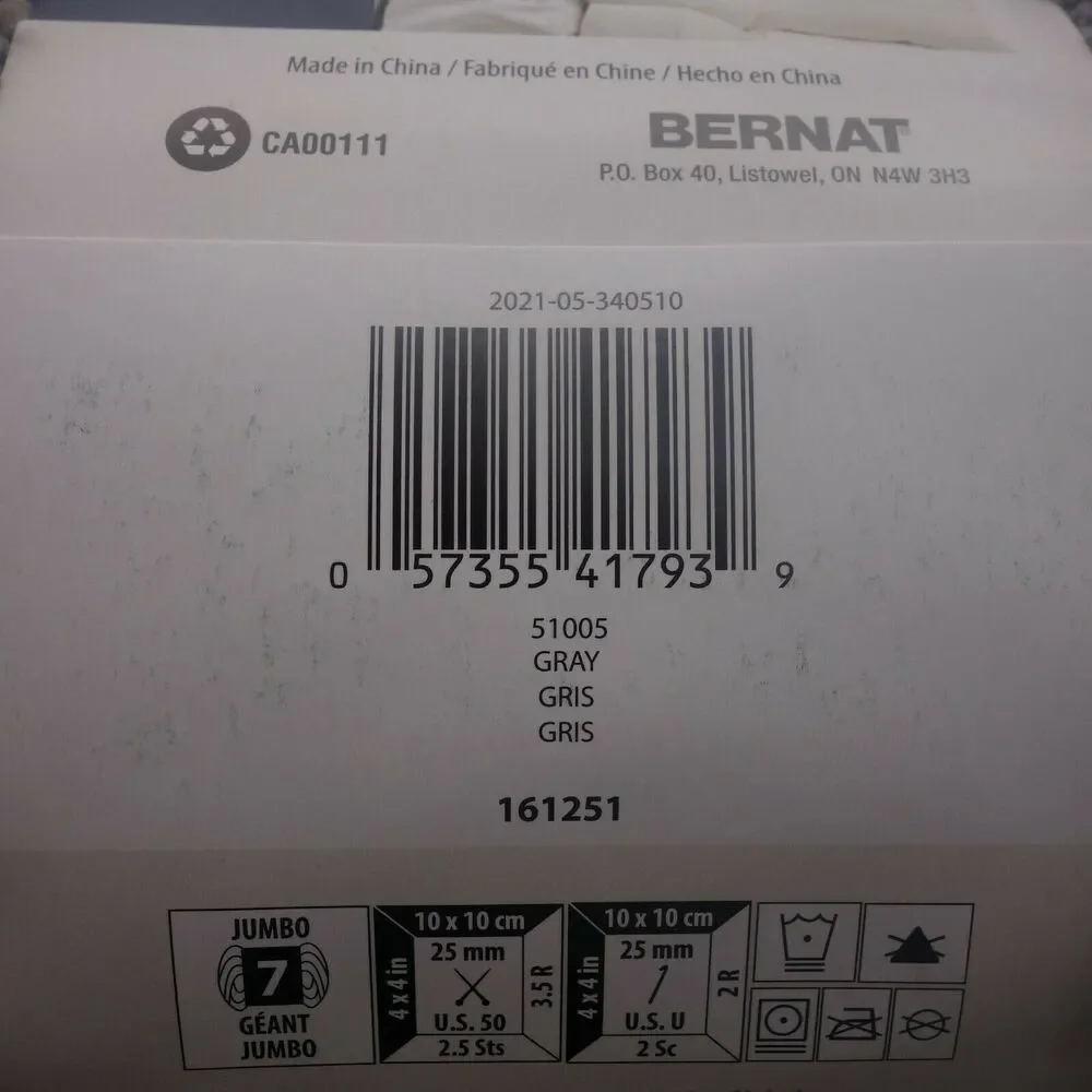 NEW Yarnspirations Bernat Big Blanket Yarn Chunky Knit Gray 51005 32 yds - Picture 4 of 5